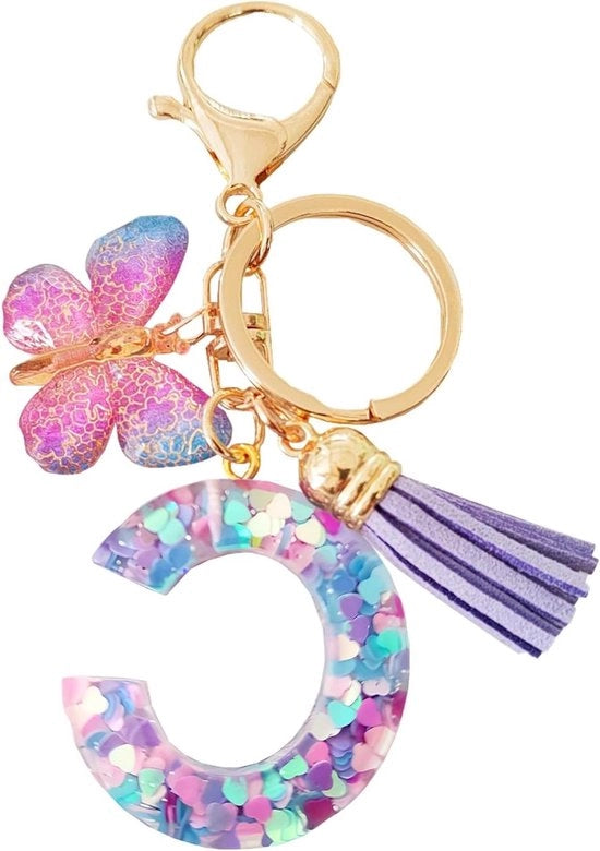 Sleutelhanger con farfalla per sorella - Gepersonalizzata damessleutelhanger - Carino regalo di compleanno - Tas sleutelhanger - Con iniziale (azzurro-C) - Utile per le chiavi.