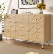 Cassettiera 120x39x80 cm; 9 cassetti con gambe in ferro; pannello truciolare; naturale