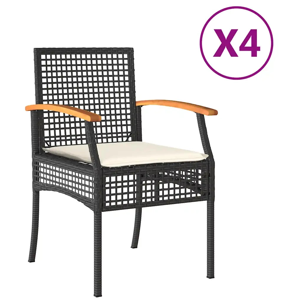 Sedie da Giardino con Cuscini 4 pz Nere in Polyrattan e Acacia 366251