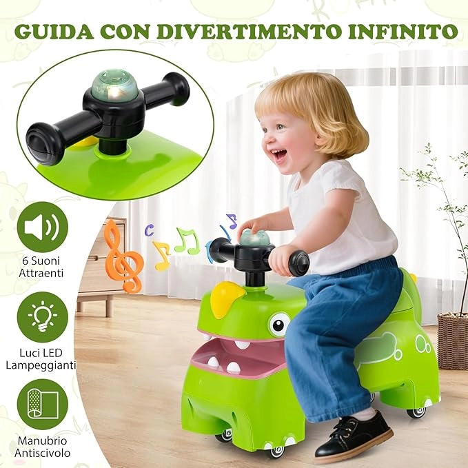 Macchina a Spinta per Bambini, Giocattolo Cavalcabile con Spazio Nascosto Luci Musica e Clacson, Macchina da Passeggio a Spinta con 4 Ruote, Regalo per Bambini 18+ Mesi (Verde)