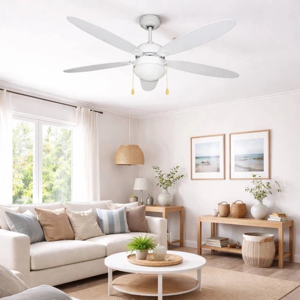 Ventilatore a soffitto di varie colorazioni con luce zephir 5 pale in legno, 3 velocità *** colore bianco, confezione 1