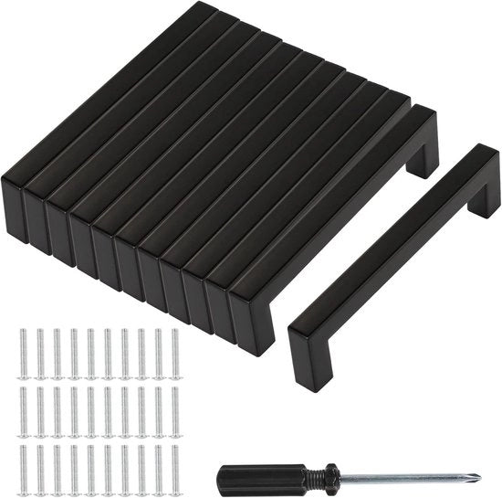 Maniglie cucina nera - 12 pezzi con distanza di apertura 128 mm - inclusi viti e utensili di installazione