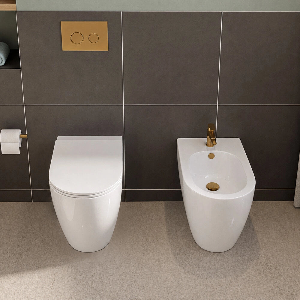 Sedile wc bianco in termoindurente con chiusura soft close per sanitari Kyoto