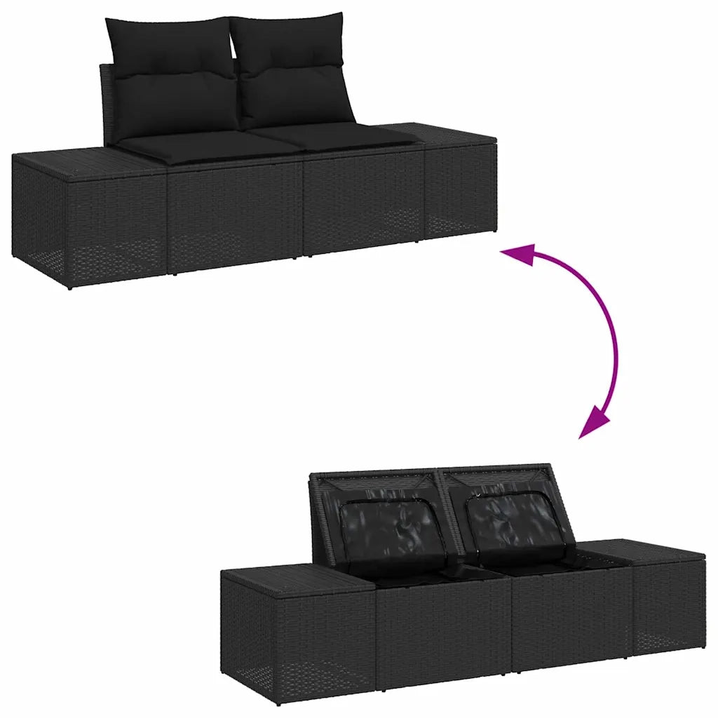 vidaXL Set Divano da Giardino con archiviazione 8 pcs Nero Poly Rattan