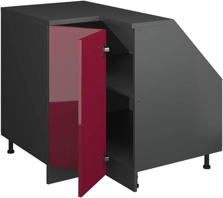 Mobile sottotetto Mobile angolare Rion, Rosso lucido, 75.6 x 81.6 cm con 1 porta, carcassa dell’armadio profondità 60 cm, adatto per il salvaspazio sotto tetti spioventi