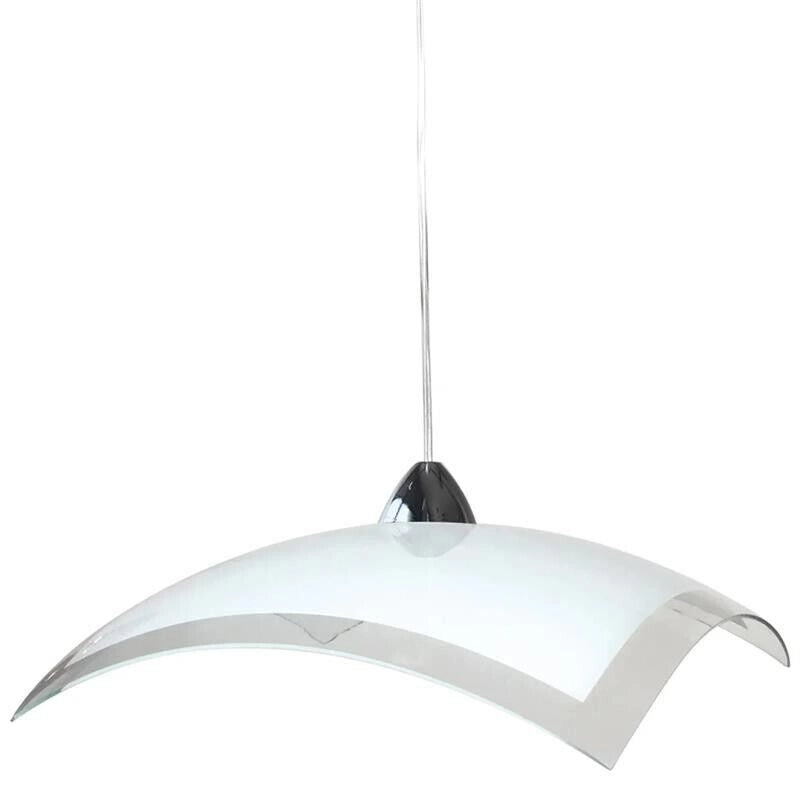 LAMPADA A SOSPENSIONE ELISA 1XE27 MONTATURA CROMO VETRO LASTRA BI+TRASPARENTE Ø40-H.18-L.100 CM