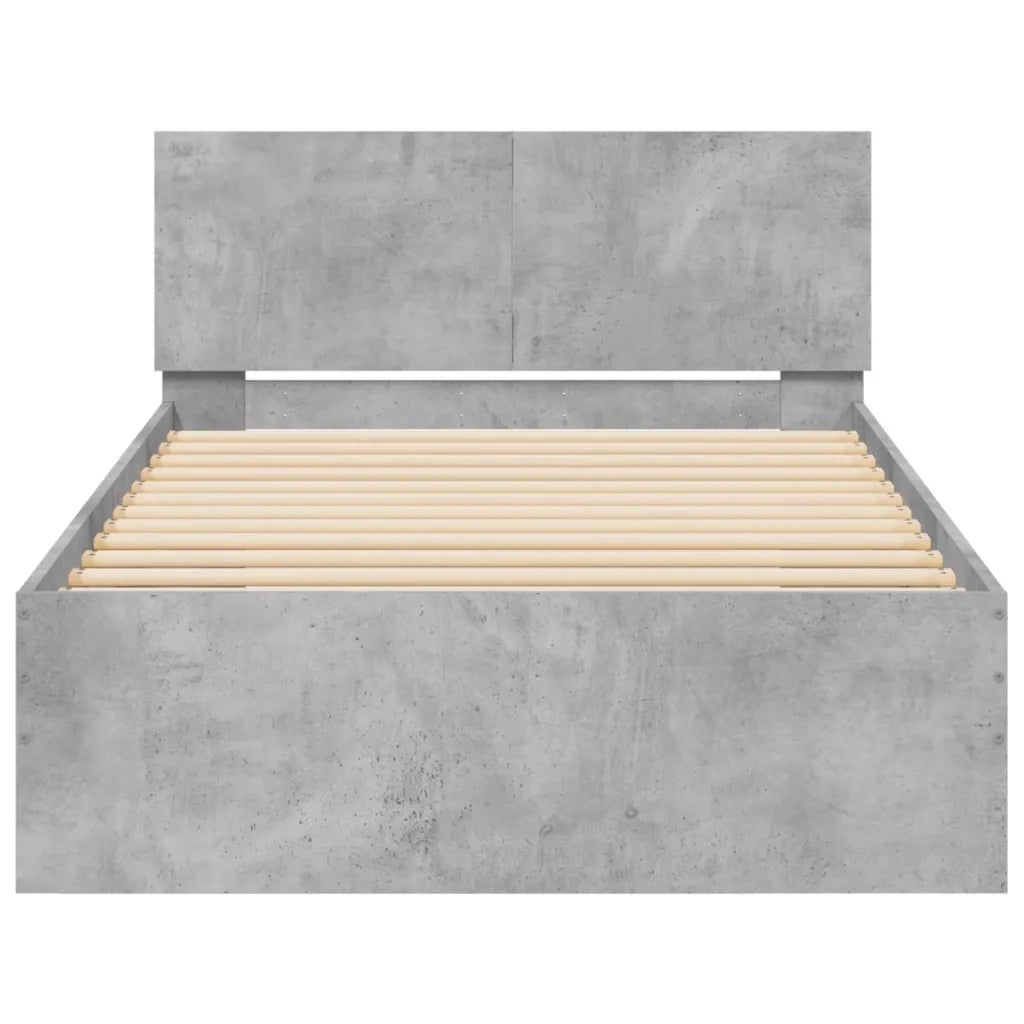 Letto singolo | Letto per adulti | Giroletto con Testiera e LED Grigio Cemento 100x200 cm