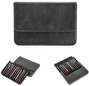 Etui per 12 penna in pelle, cassetta per penne in pelle con chiusura magnetica a pressione nascosta (nero)