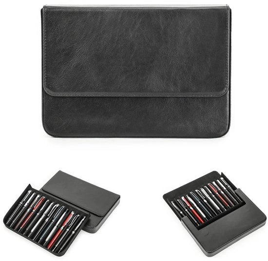 Etui per 12 penna in pelle, cassetta per penne in pelle con chiusura magnetica a pressione nascosta (nero)