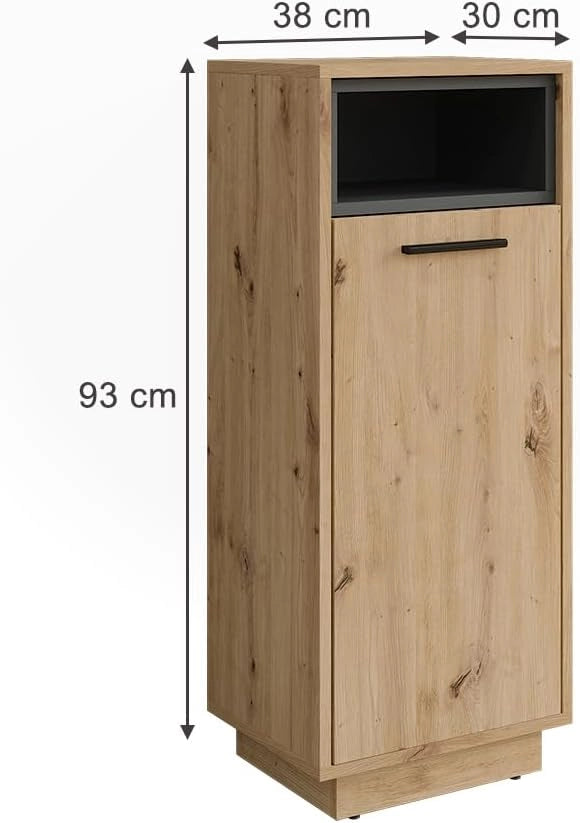 Mobiletto da bagno Beatrice, Rovere artigianale/antracite, 38 x 93 cm con tasca interna rimovibile