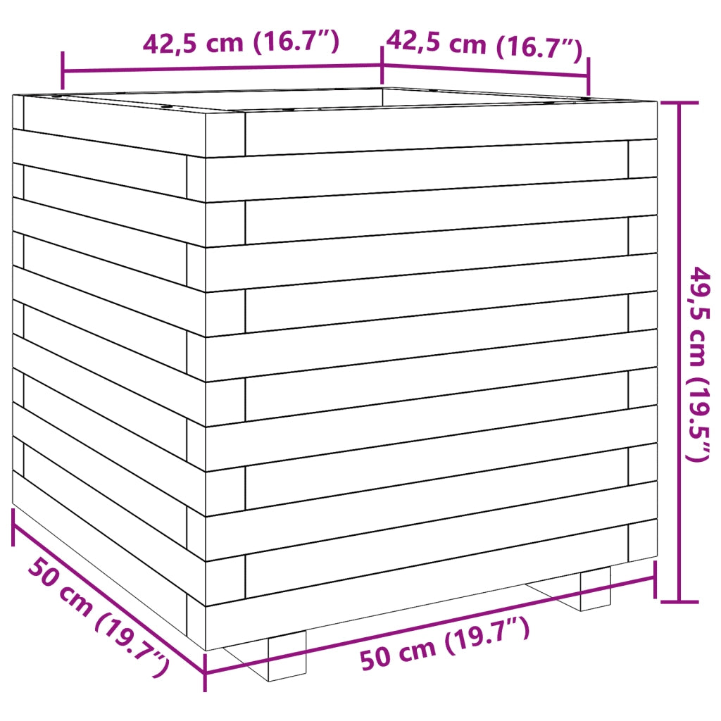 Fioriera | Cassetta per fiori | Vaso Giardino Marrone Cera 50x50x49,5cm Legno Massello Pino