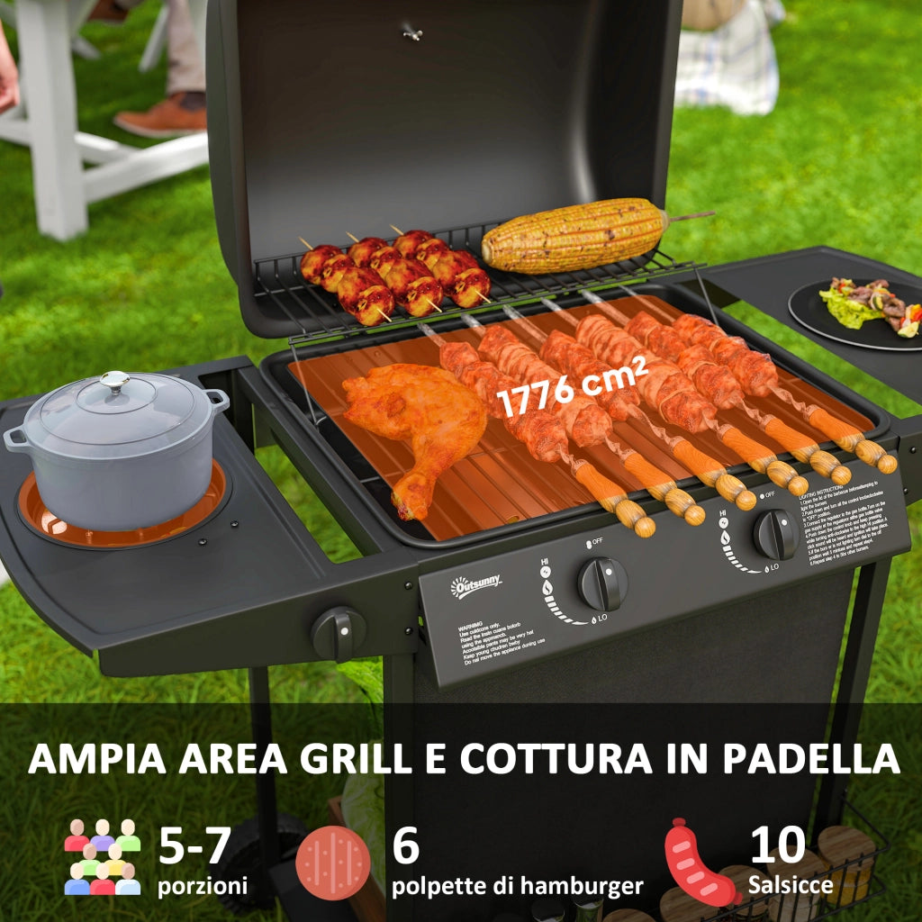 Barbecue a Gas ¨C zephmum ¨C 3 Bruciatori, Coperchio con Termometro, 108x54x97 cm, Nero