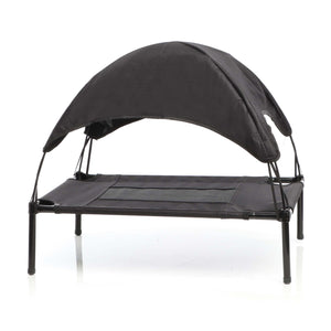 Brandina per cani e gatti con tettoia nera, cuccia per cani max 25kg, lettino da esterno per animali con tettuccio parasole, 76x60x16cm