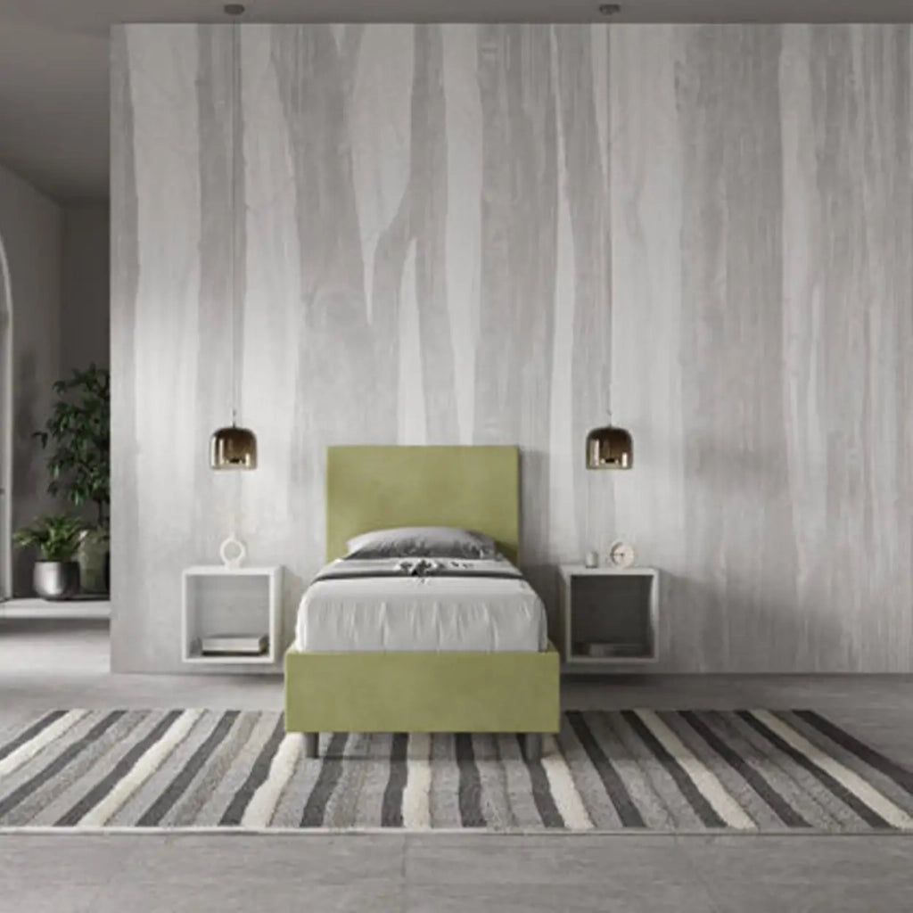 Letto singolo senza rete imbottito 80x190 microfibra tè verde Adele