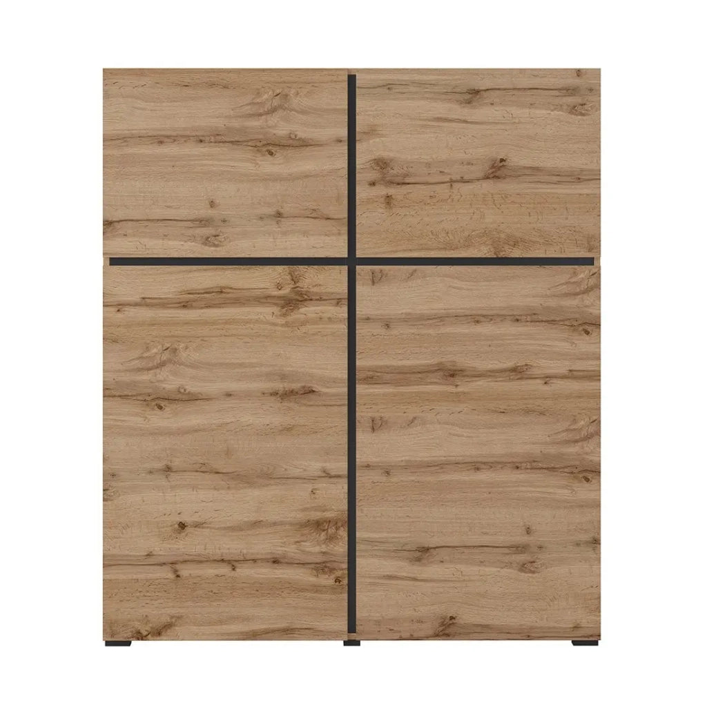 Buffet alto colori rovere e nero L120xH140xP40 collezione HAVANA. Credenza alta design con 4 porte.