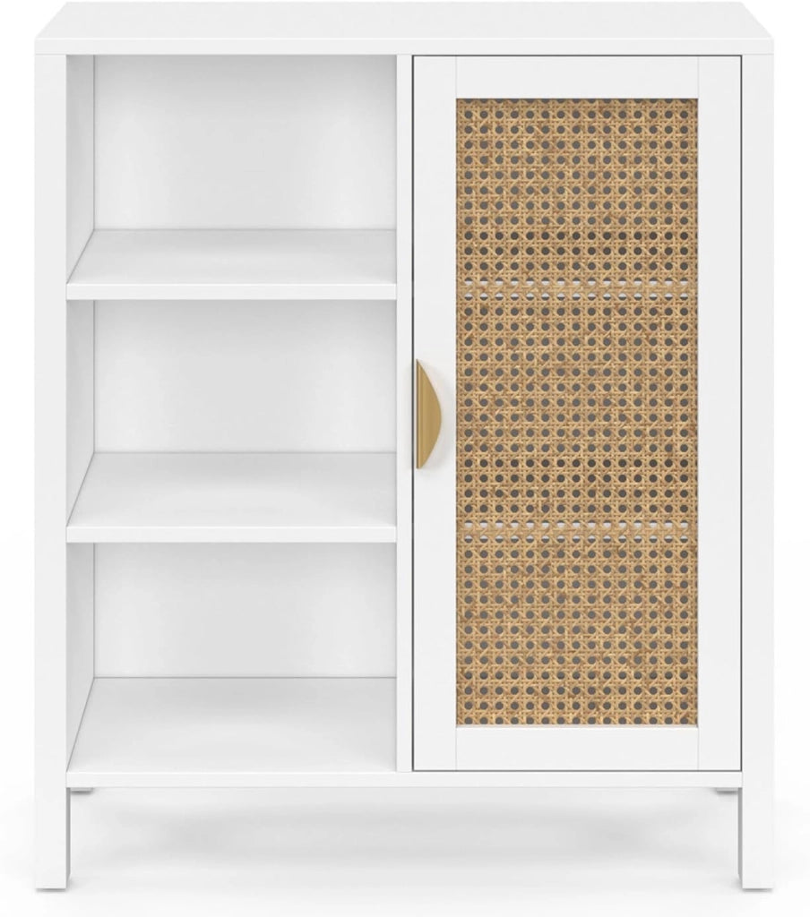 EDHEN credenza e armadietto bianco a 3 ripiani da 70 cm con teca