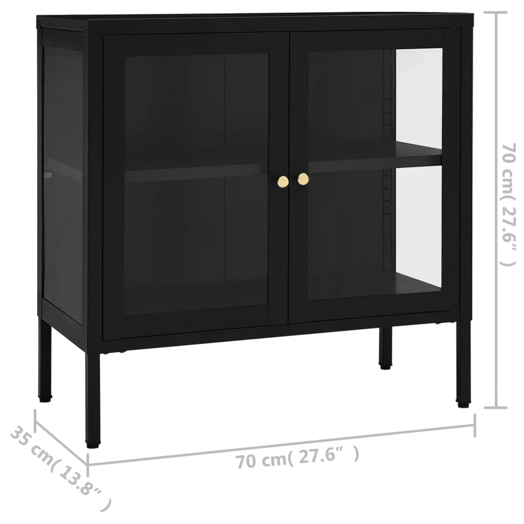 Buffet credenza cassettiera armadio mobile contenitore organizer per cucina soggiorno salotto 70 x 35 x 70 cm acciaio e vetro nero 02_0036106