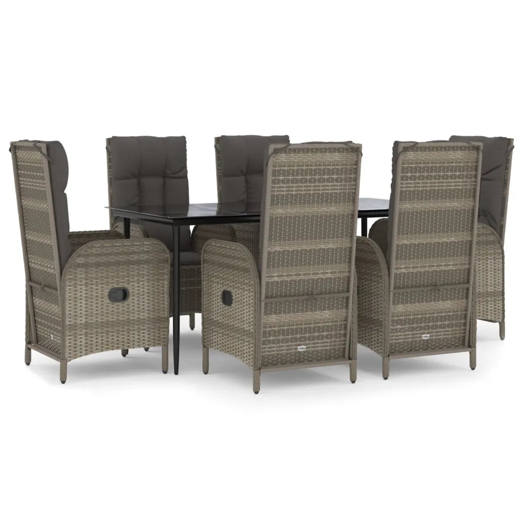 Set da Pranzo Giardino 7pz Nero e Grigio con Cuscini Polyrattancod mxl 124408