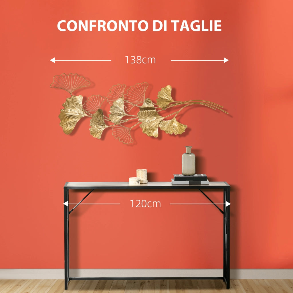 EasyComfort Decorazione Murale 3D in Metallo, Wall Art Dorata con Foglie di Ginkgo 138x70cm