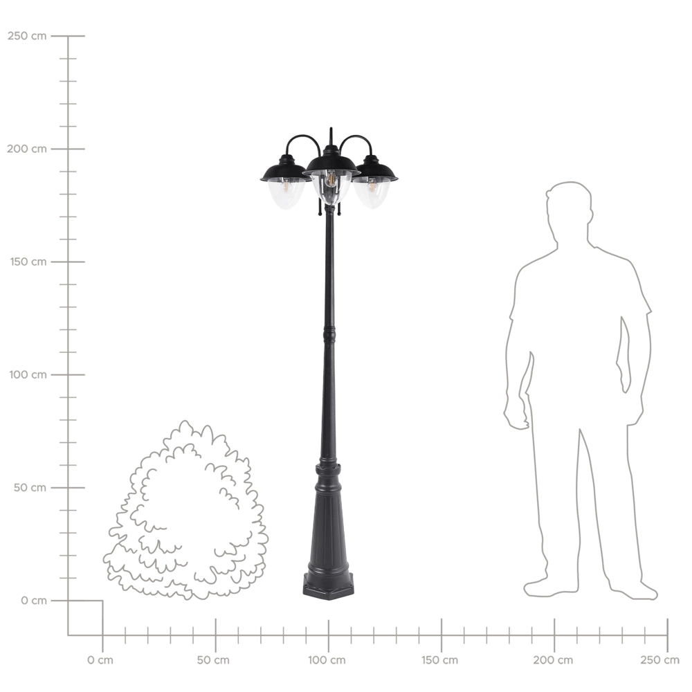 Lampione a 3 luci Lampada da sentiero nera Paralume sintetico in alluminio Illuminazione esterna da giardino Design moderno