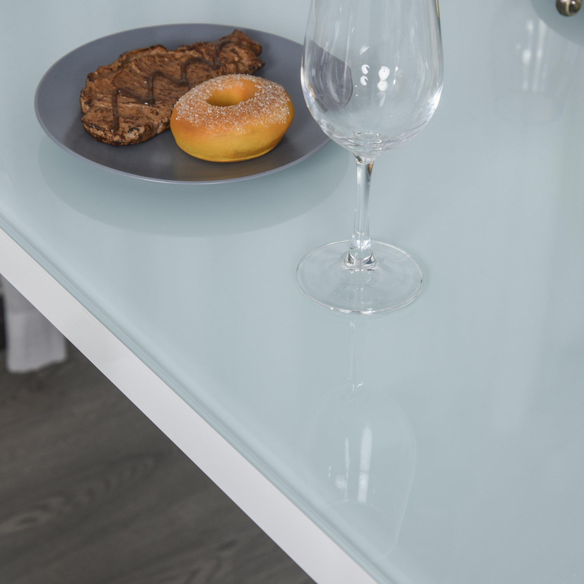 Set da Pranzo Tavolo con Piano in Vetro e 4 Sedie in Metallo e Similpelle  Bianco