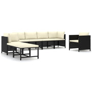Set di mobili da giardino mobili da esterno 8 pezzi con cuscini resina intrecciata nera 02_0017736