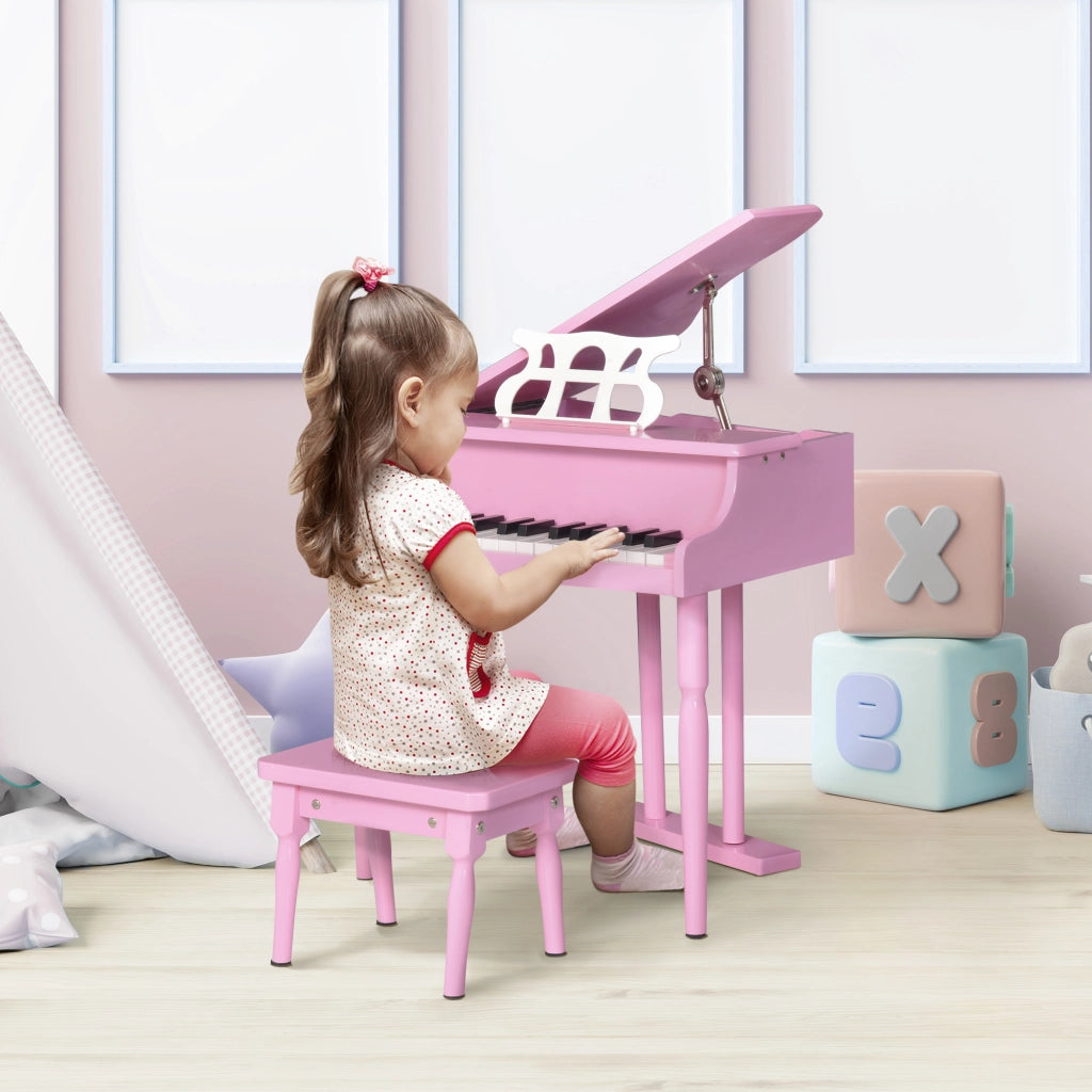 Pianoforte giocattolo 30 tasti ¨C Xylo ¨C legno MDF rosa con sgabello e leggio