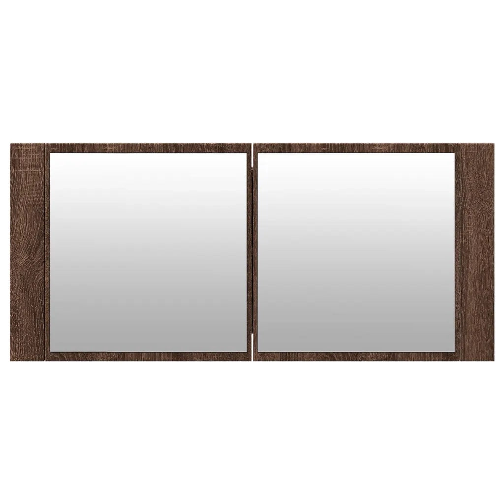 Armadietto Specchio con LED da Bagno-Mobile bagno con specchio Rovere Marrone 100x12x45cm
