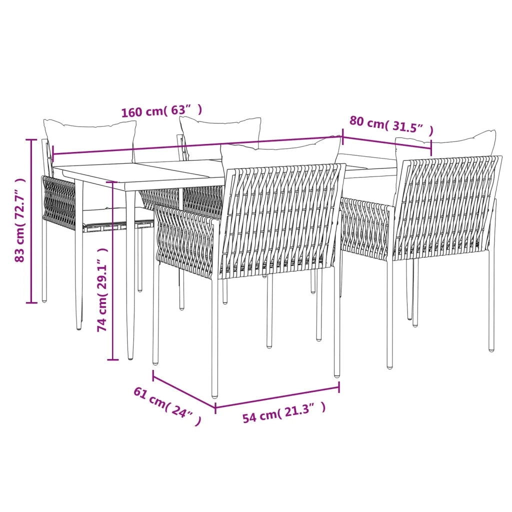 Set Pranzo da Giardino 5pz con Cuscini in Polyrattan e Acciaio