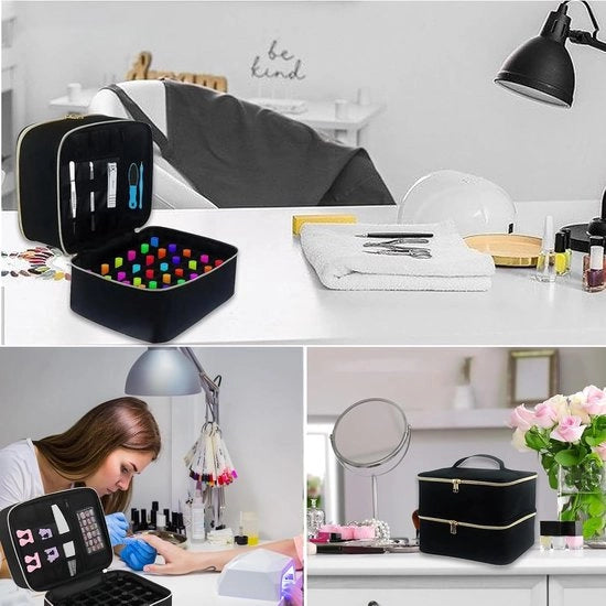 Tas di manicure a doppia pila - design fino a 50 contenitori - nero