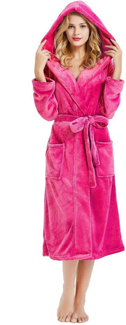 Badia di lana con cappuccio per donne, camicia da notte morbida per donne, camicia da notte soffice e calda (rosa, L/XL)