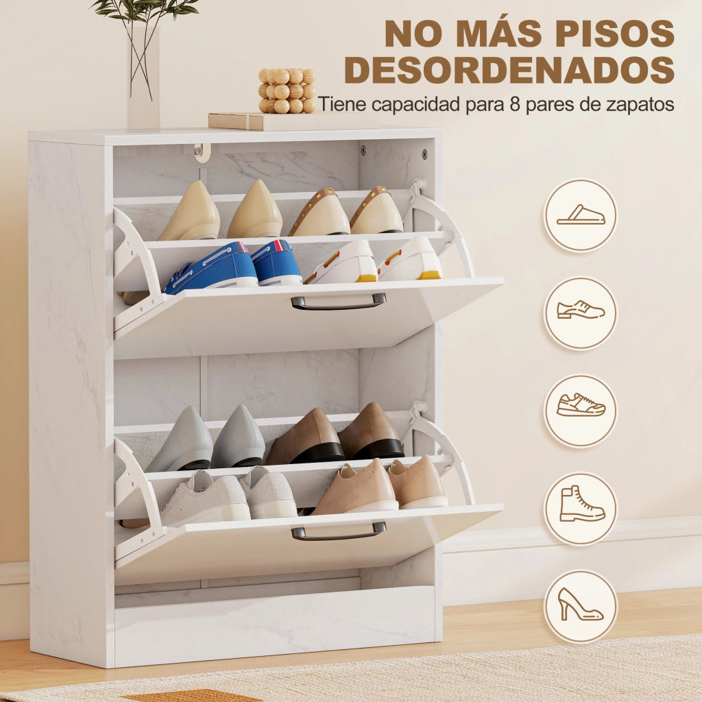 Armadio per scarpe con 2 ante a specchio e ripiani regolabili ¨C zephmum ¨C 60x24x80 cm bianco