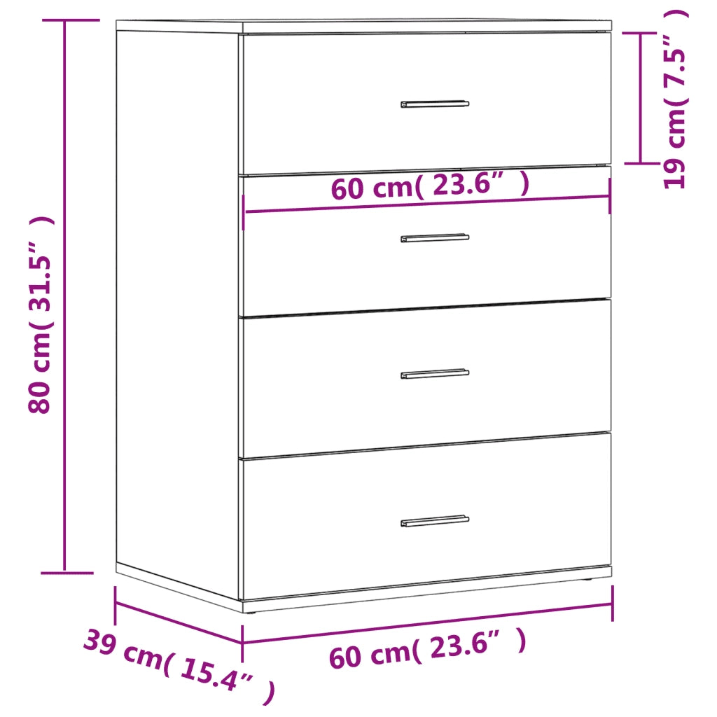 Credenze 2 pz Rovere Fumo 60x39x80 cm in Legno Multistrato