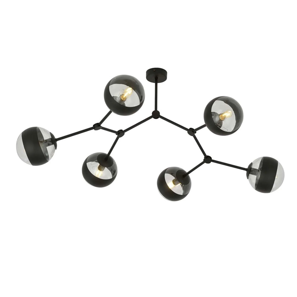 Plafoniera Minimal Iperione Acciaio Nero 6 Luci E14 Ip20