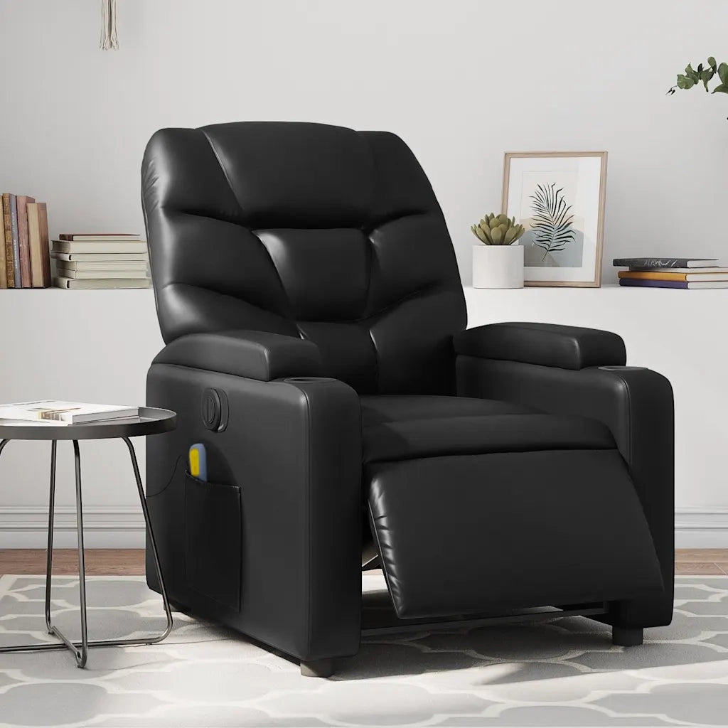 Poltrona Massaggiante | Sedia Relax Reclinabile Elettrica Nera in Similpelle