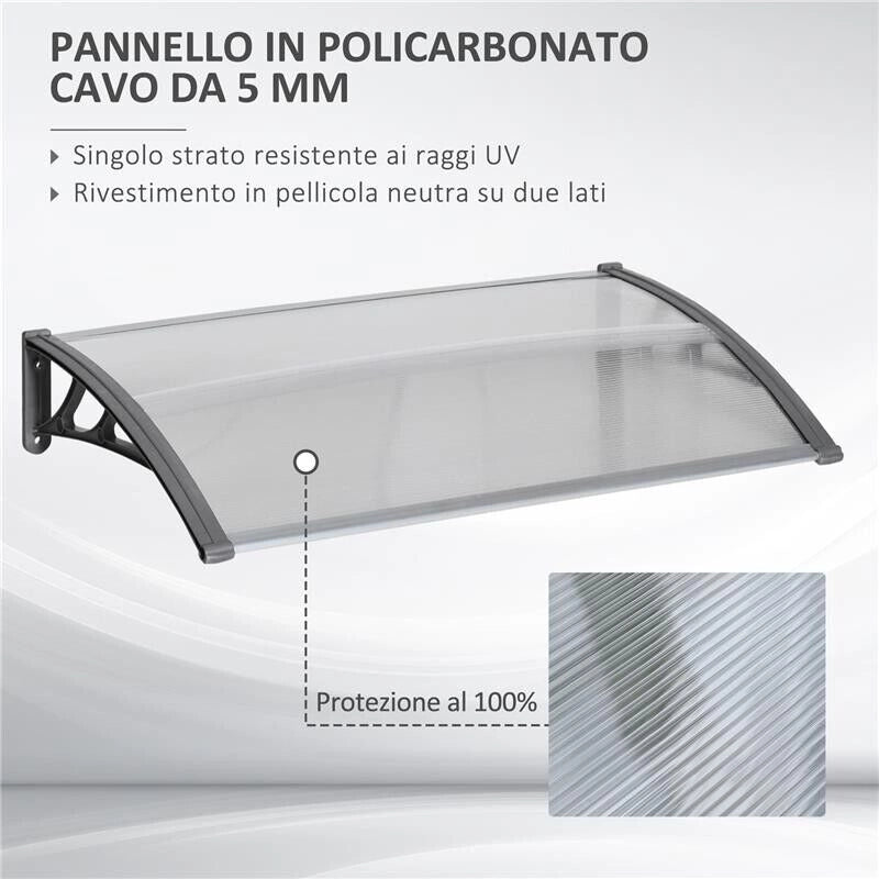 TETTOIA MODERNA IN POLICARBONATO, ALLUMINIO E PP PER BALCONI, FINESTRE E PORTE, 110X60X18 CM