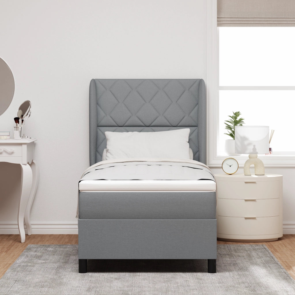 Letto a molle con materasso - Grigio chiaro, 100x200 cm, Tessuto