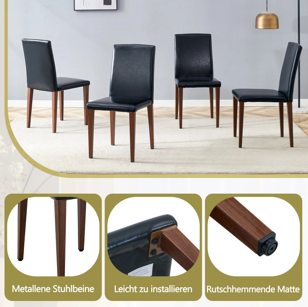 Set di 4 sedie da pranzo in PU nero e metallo effetto noce
