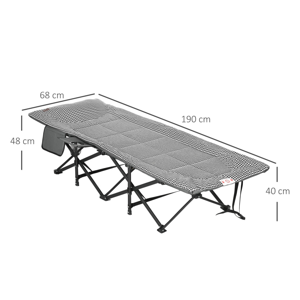 Letto da campeggio pieghevole ¨C zephmum ¨C nero con tasca laterale e portabicchieri