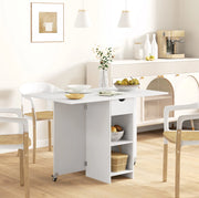 Tavolo da pranzo pieghevole 114.5x70x75 cm con due piani ribaltabili; in truciolare; bianco