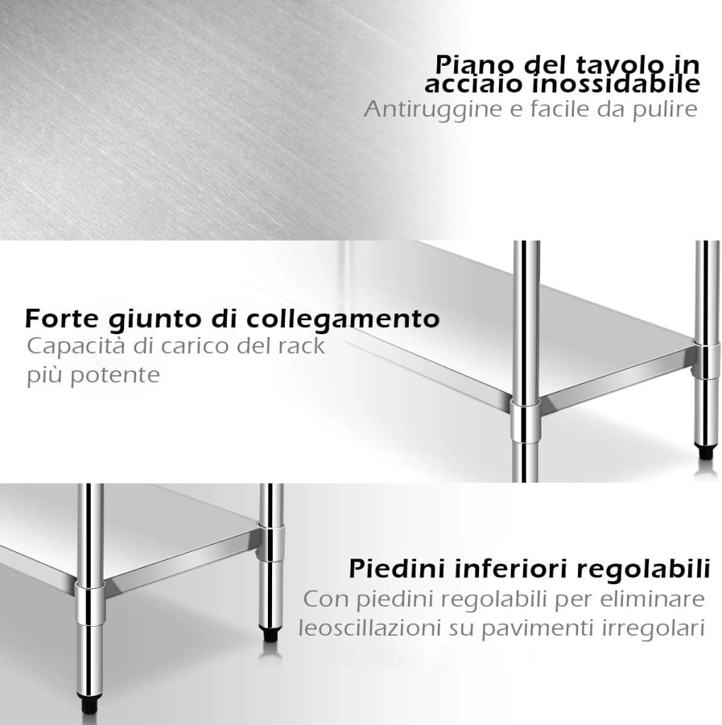 Tavolo da Lavoro Multifunzione in Acciaio, Ideale per Supermercato, Ristorante e Negozio, 91,5 x 61 x 90 cm, Argento