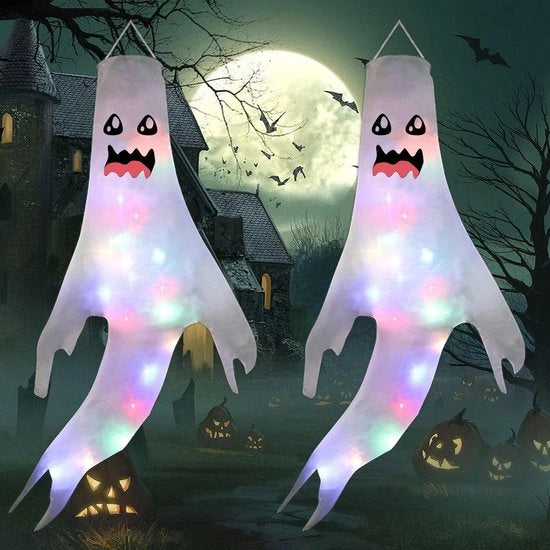 Decorazioni Spettro Sospeso con Luci - 2 Pezzi - Fantasma LED di Halloween - Articoli per Festa - Decorazioni per Halloween