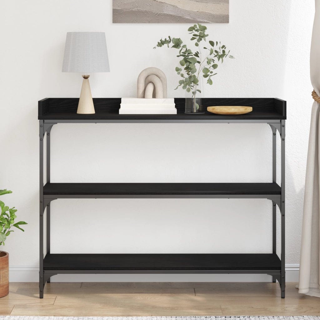 Tavolino Consolle Nero Rovere 100x30x80 cm Legno Ingenerizzato e Acciaio