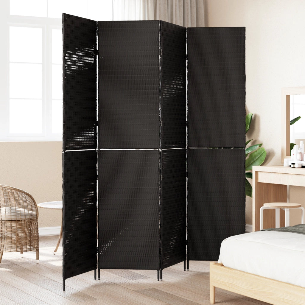 Pannello Separatore 4 Pannelli Pieghevole Nero 195x180 cm Polirattan