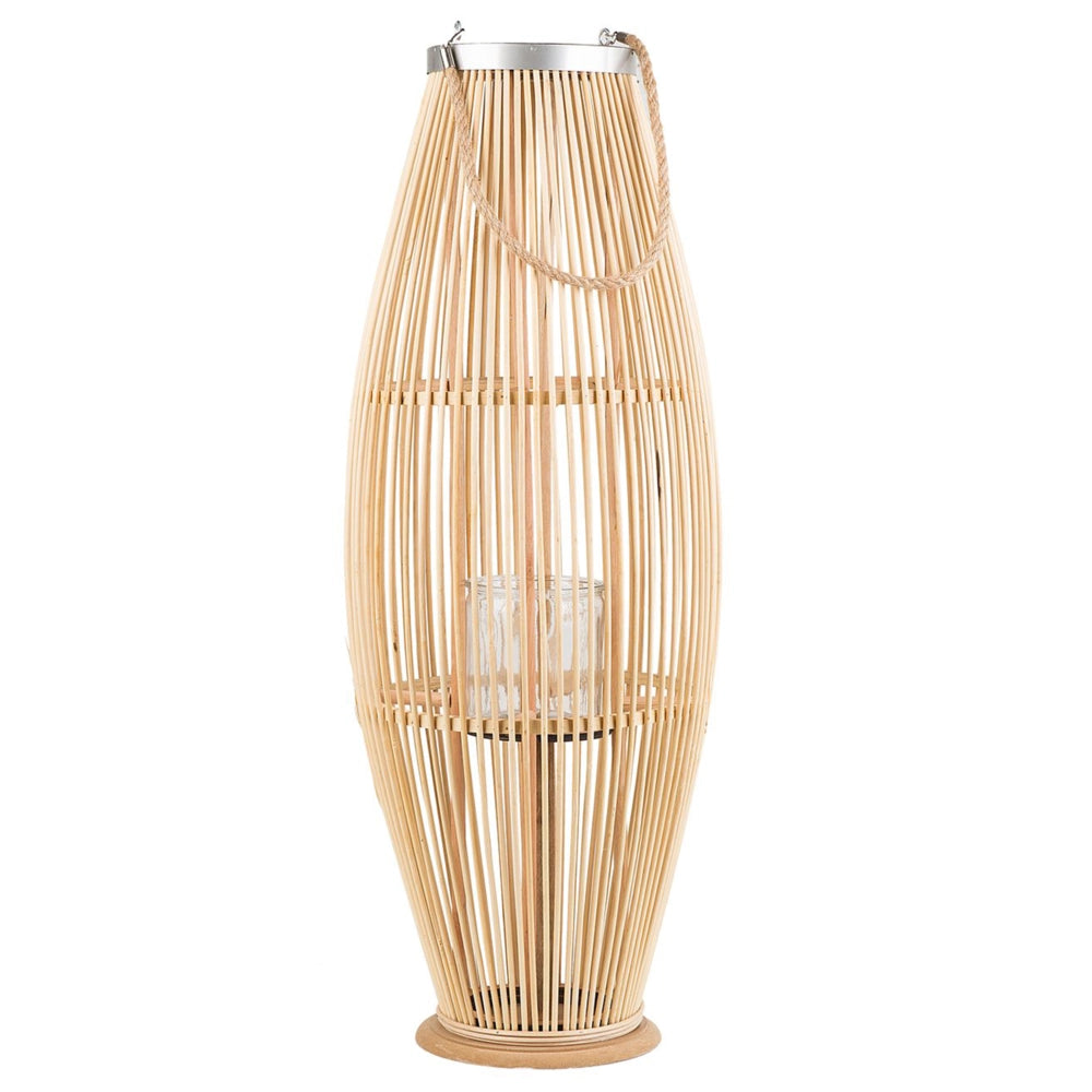 Lanterna in bambù naturale intrecciato marrone chiaro 84 cm  per interni ed esterni Boho scandinavo