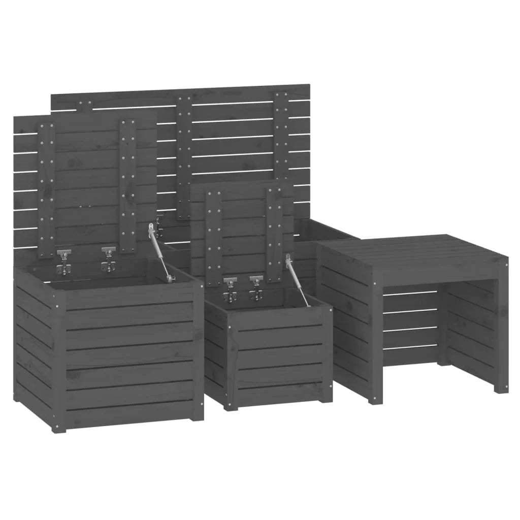 Set di 4 contenitori da giardino in legno massello di pino grigio 02_0013181