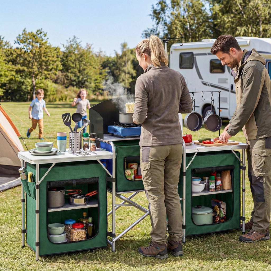 Tavolo da cucina pieghevole con 3 tavolini e 4 ganci ¨C zephmum ¨C 172x48x130 cm verde