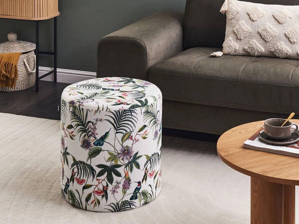 Pouf ottomana poggiapiedi rotondo in velluto multicolore moderno