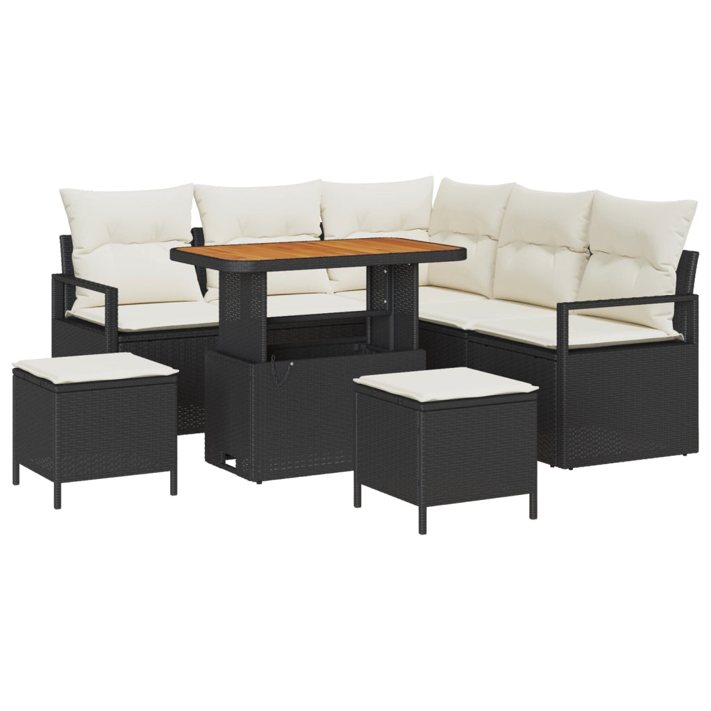 Set Divano da Giardino di 8 Pezzi con Cuscini in Rattan Polimerico Nero Acacia