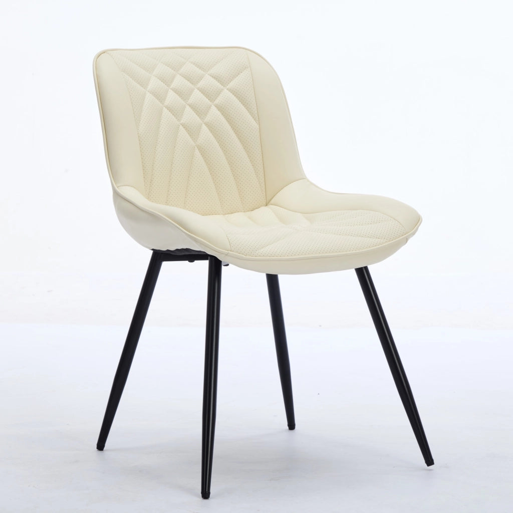 Sedia da pranzo, set da 2, ecopelle, motivo trapuntato 3D, gambe in metallo, bianco crema